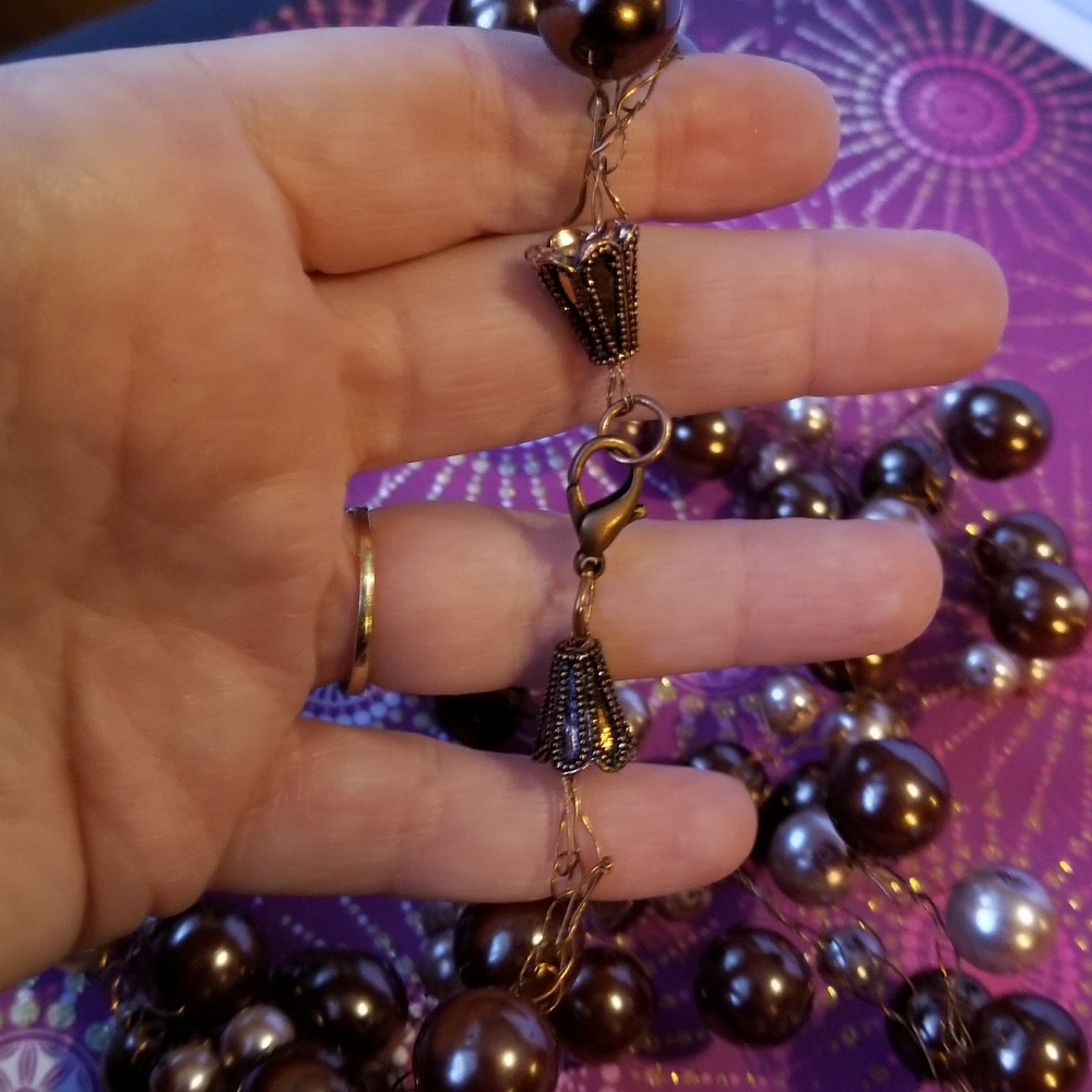 Handmade necklace bead crochet Huge, chunky brown pearl beaded copper - Picture 5 of 6